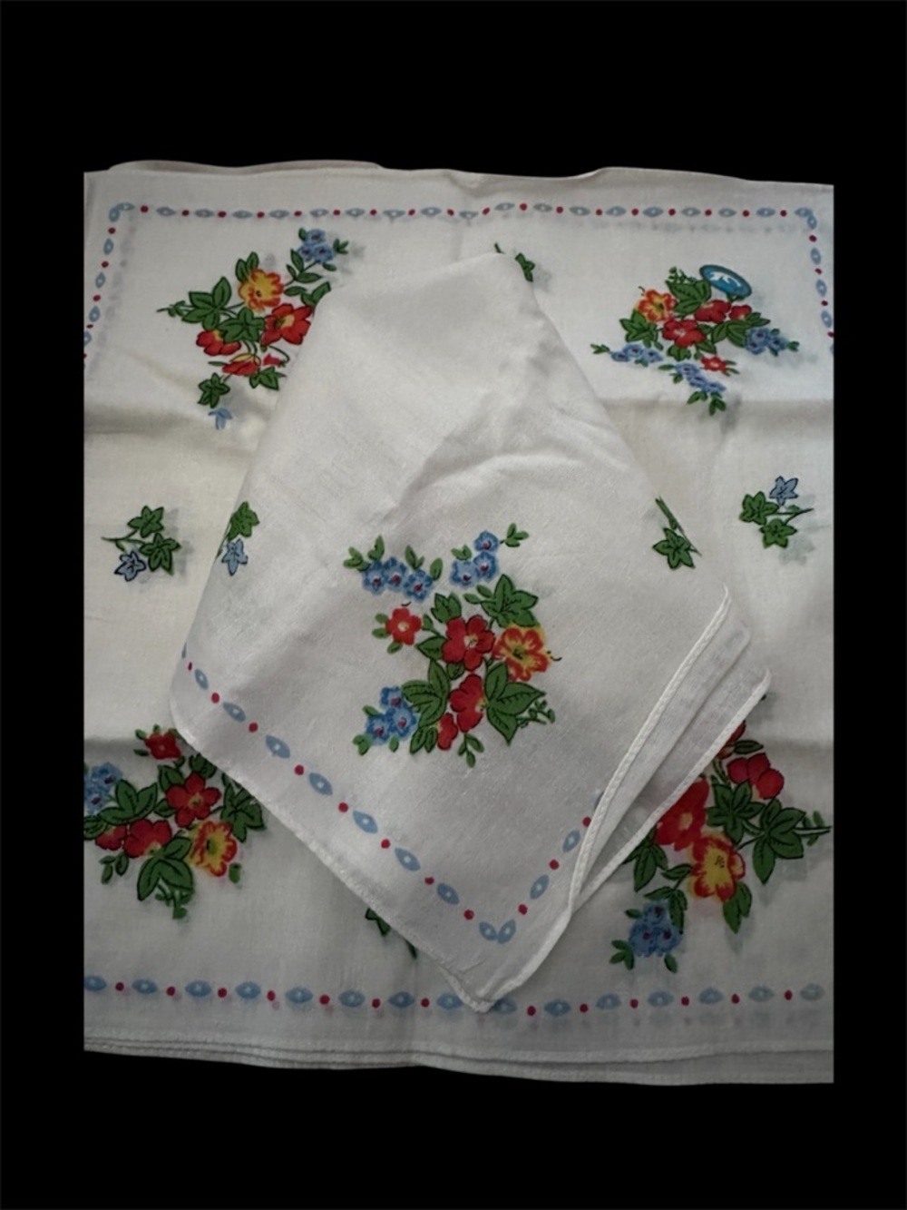 Vintage Floral Printed Napkins - Red, Green, Blue (set of 6)